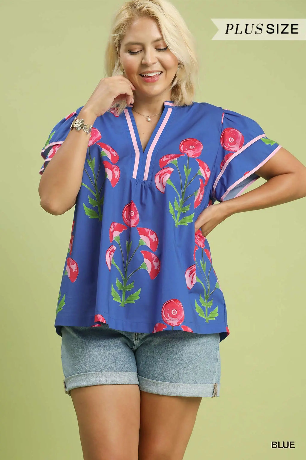 Umgee blue with pink flower top