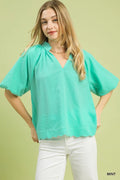 Mint Umgee bubble sleeve top