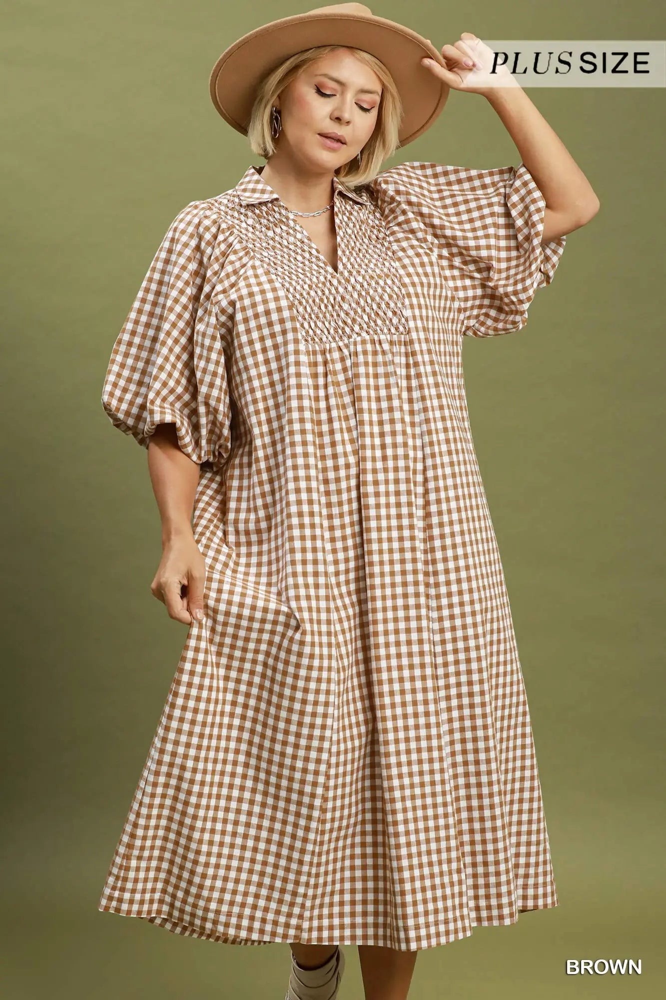 Umgee plus long brown plaid dress