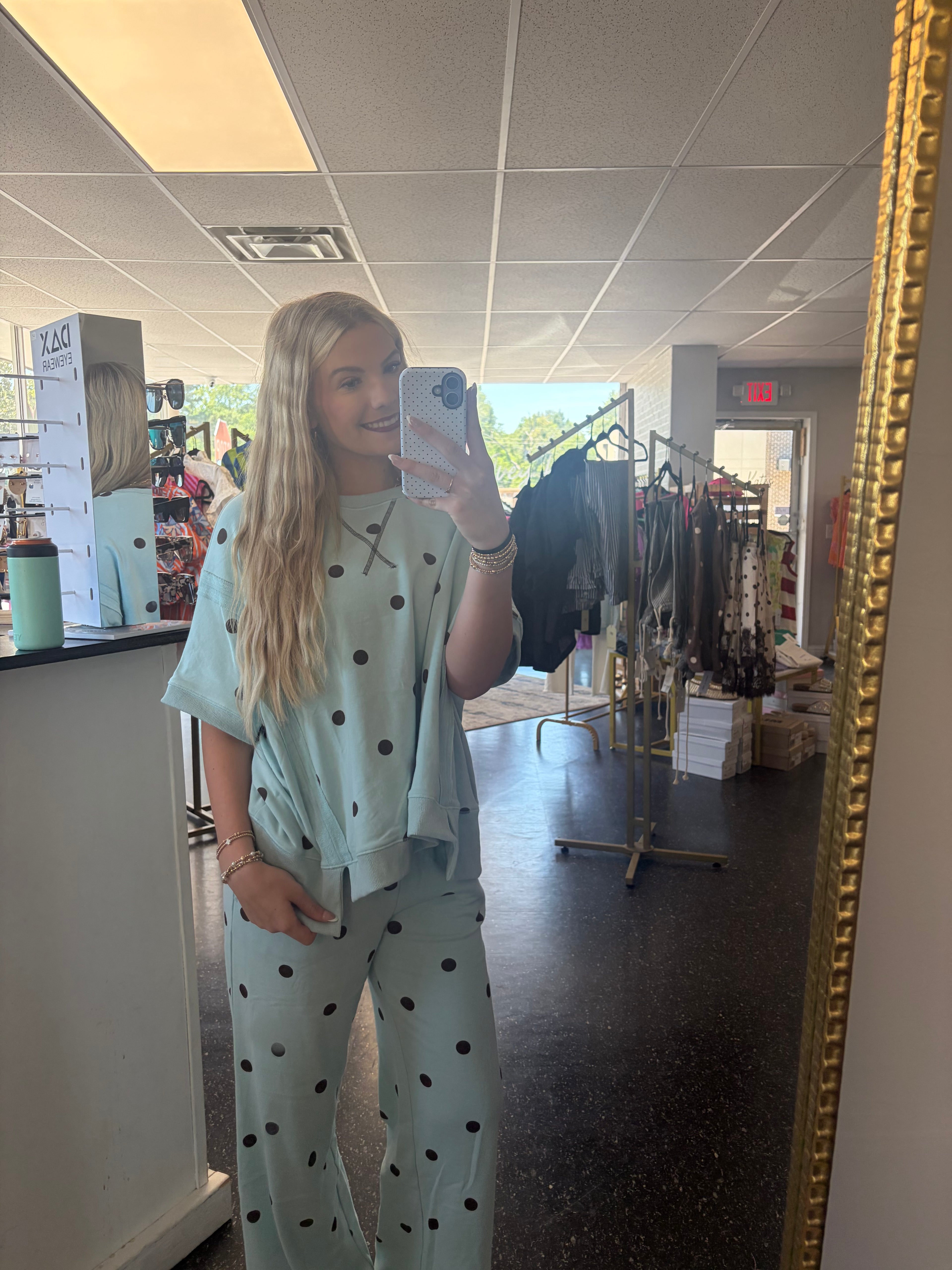 Blue and Brown polka dot set