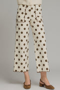 Cream and brown polka dot entro pants