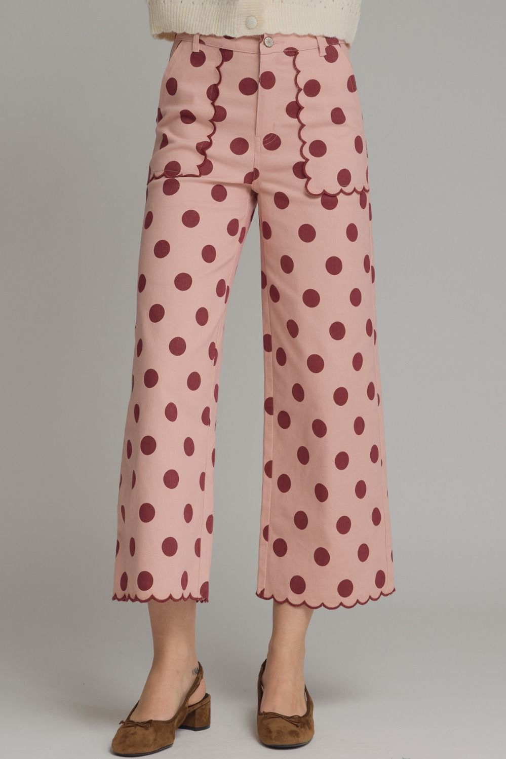 Pink polka dot entro pants
