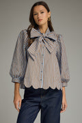 Blue and brown entro striped top