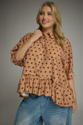 Plus Entro tan and brown polka dot top