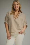 Plus brown and white striped top