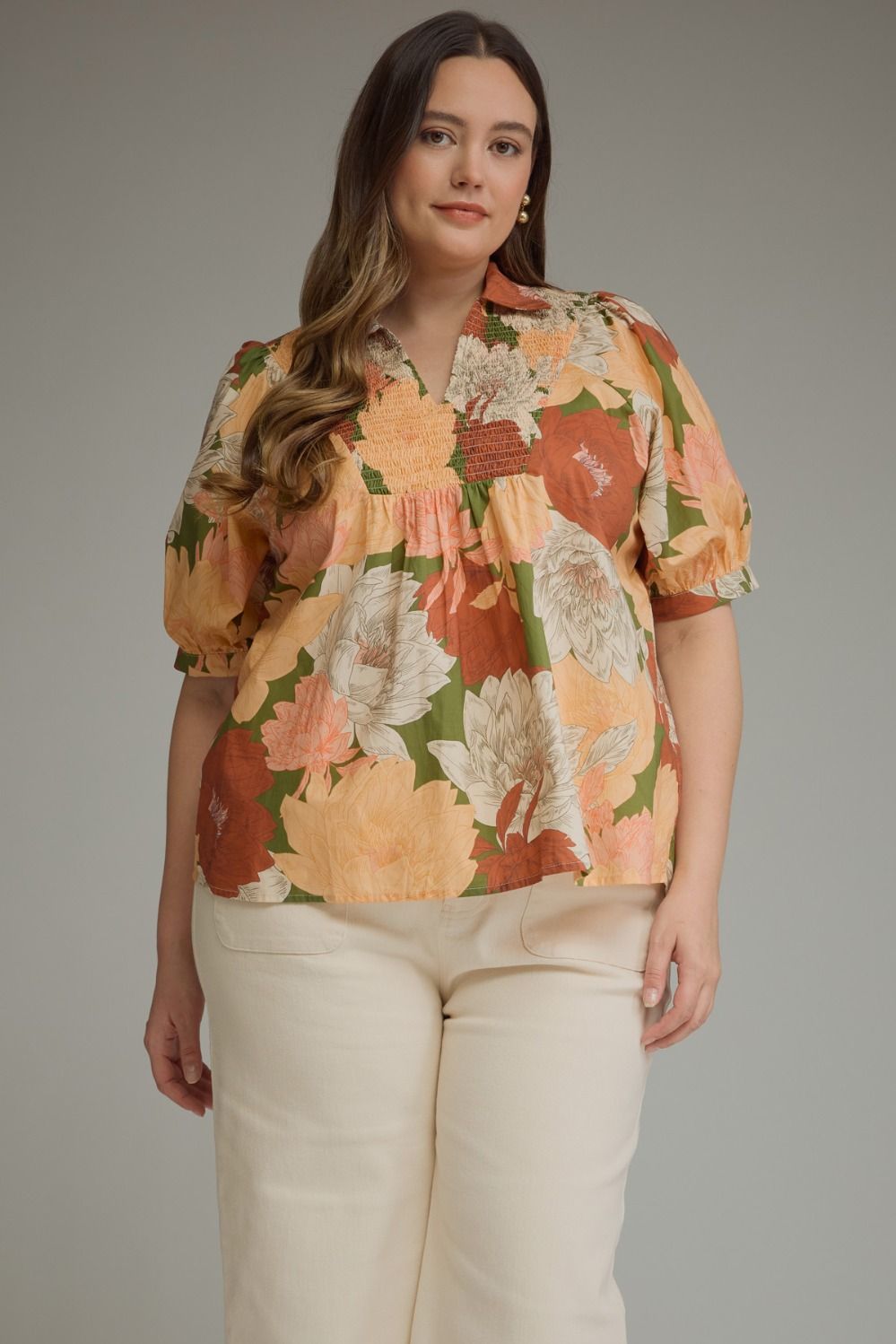Entro curvy floral puff sleeve top