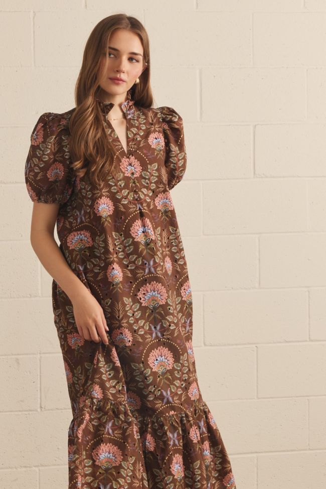 Entro brown floral puff sleeve dress