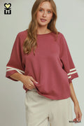 Umgee red striped sleeve top