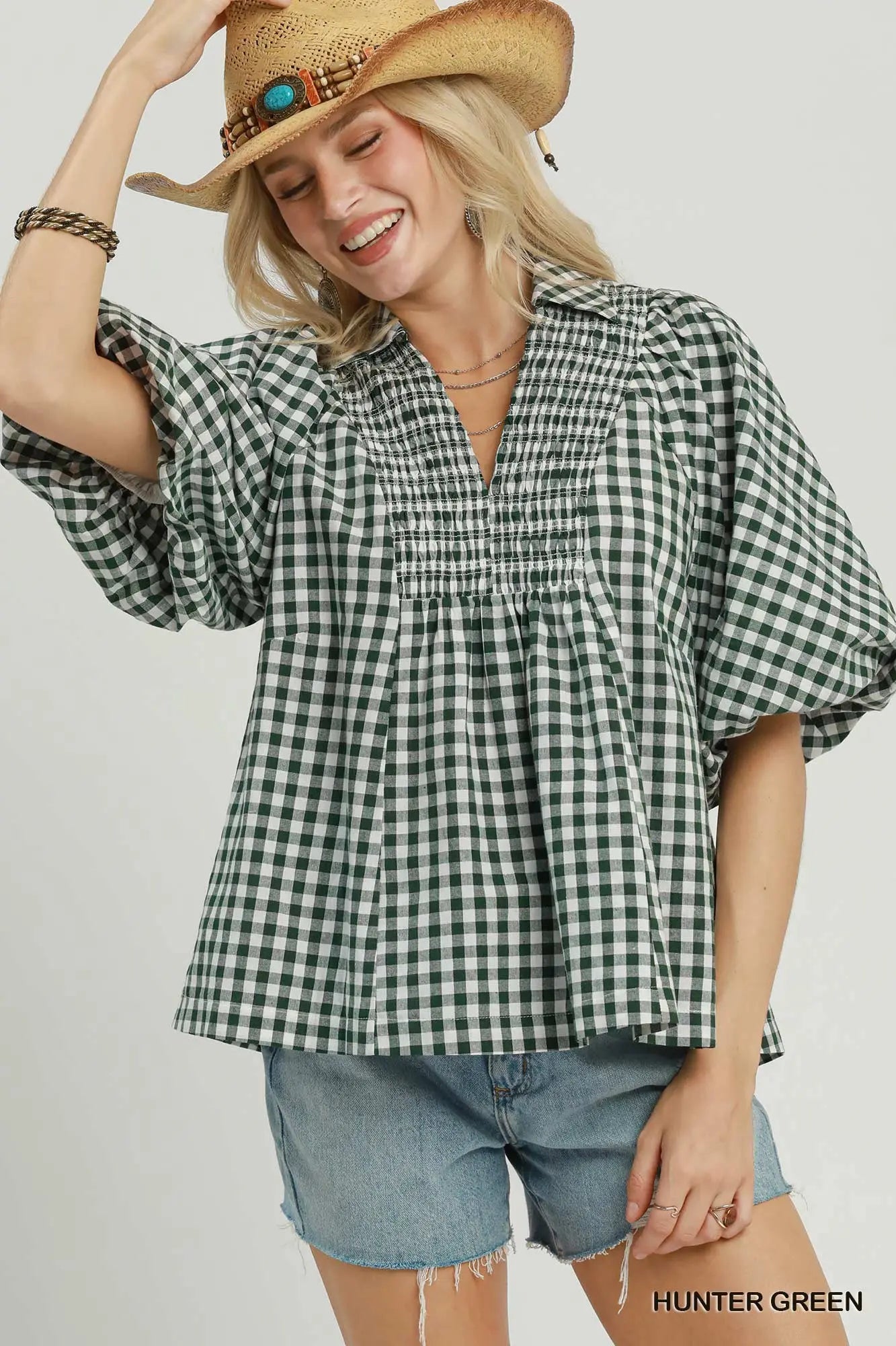 Umgee green gingham top