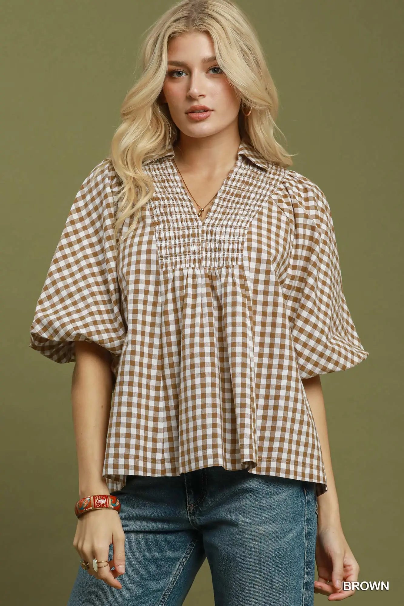 Umgee brown gingham top