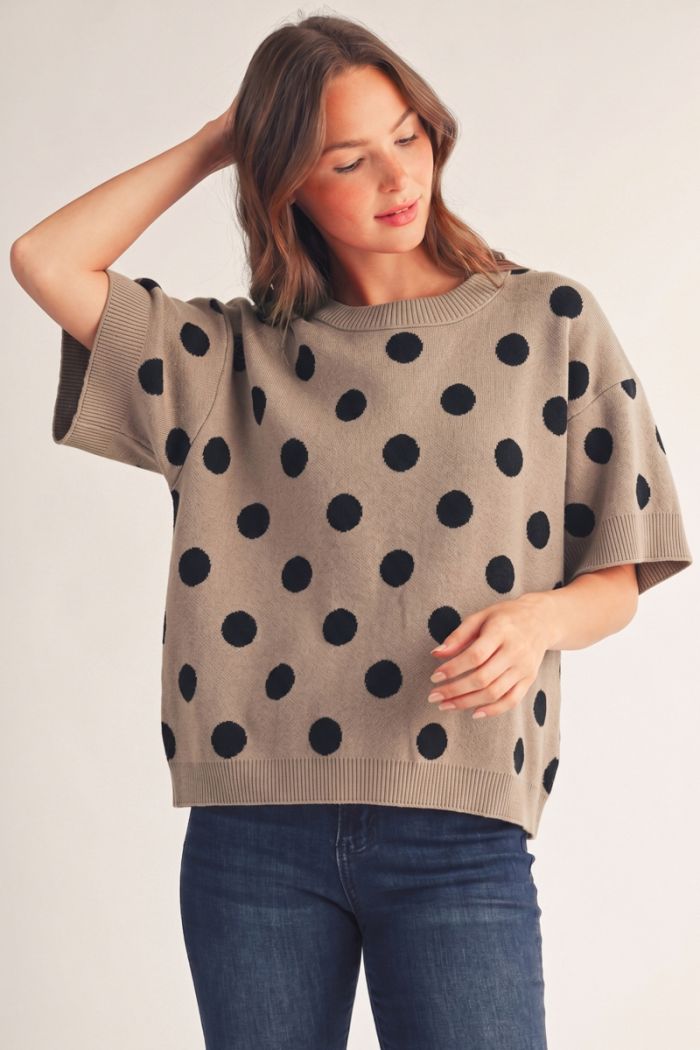 Jodifl taupe and polka dot top