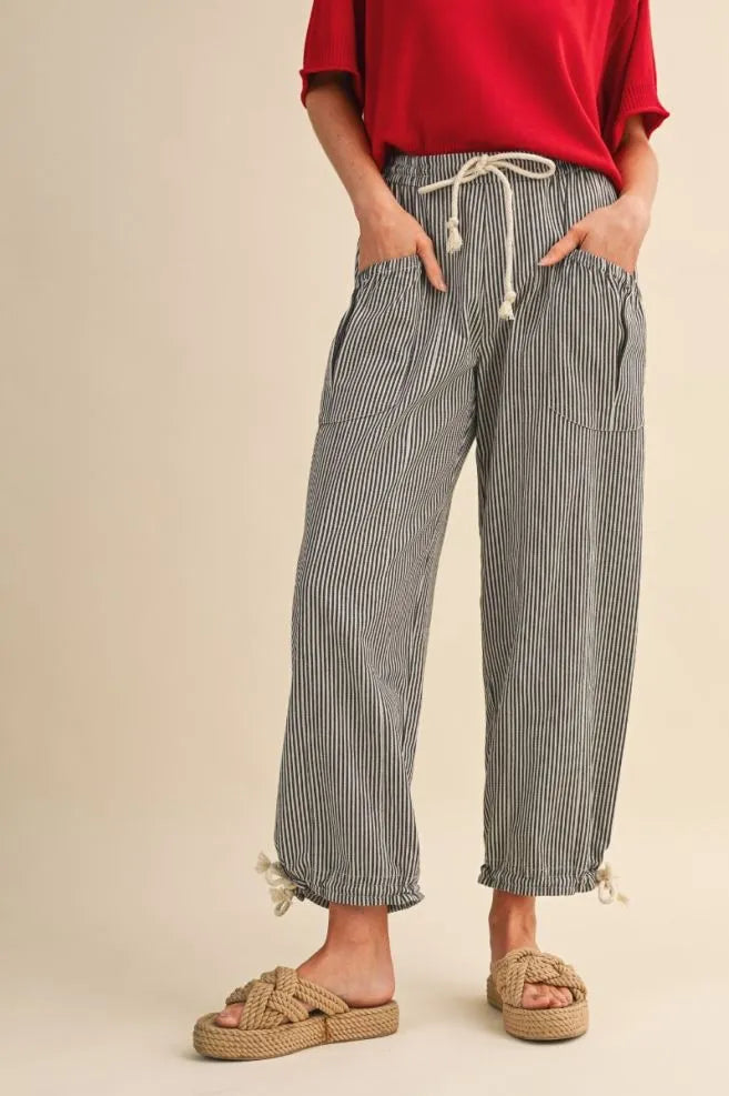 Black and white striped pants