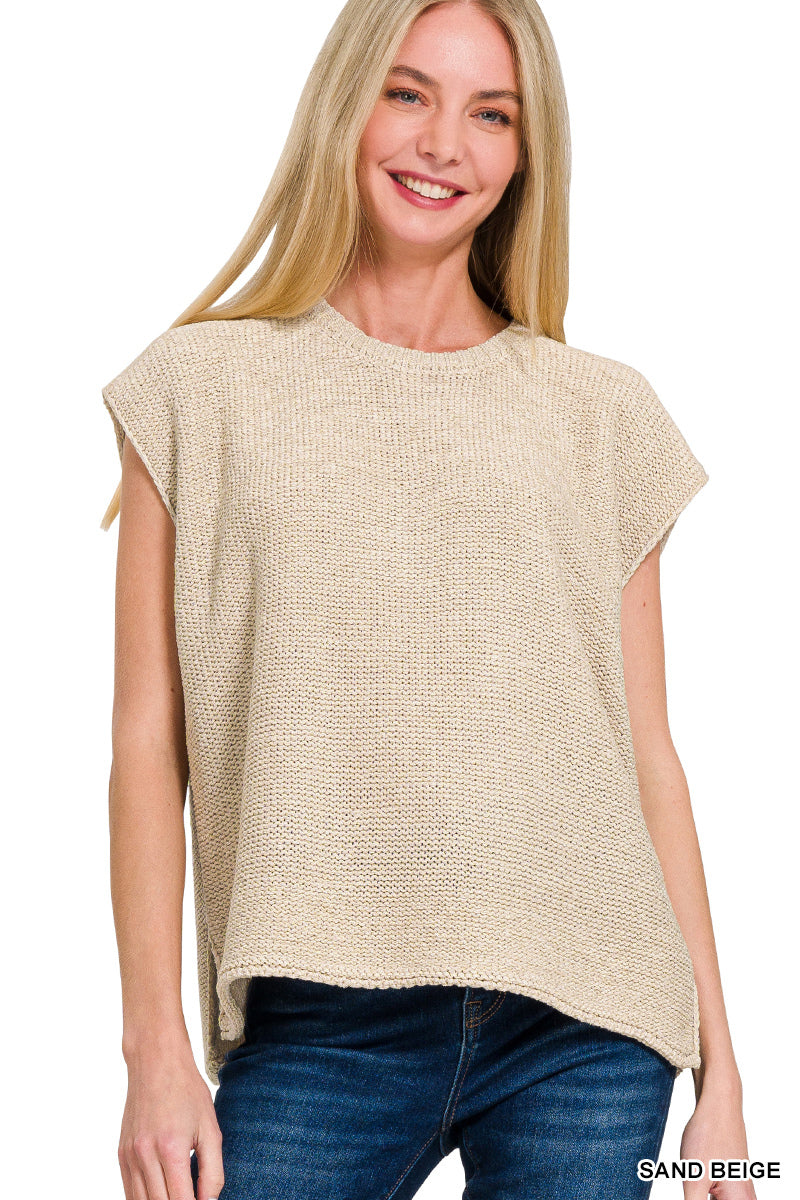 Zenana Sand beige knitted short sleeve sweater