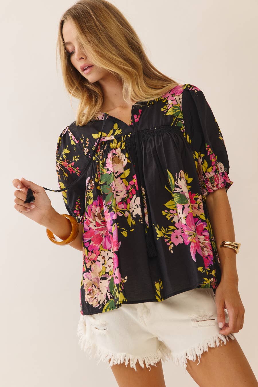 Floral Print Blouse: Black Multi
