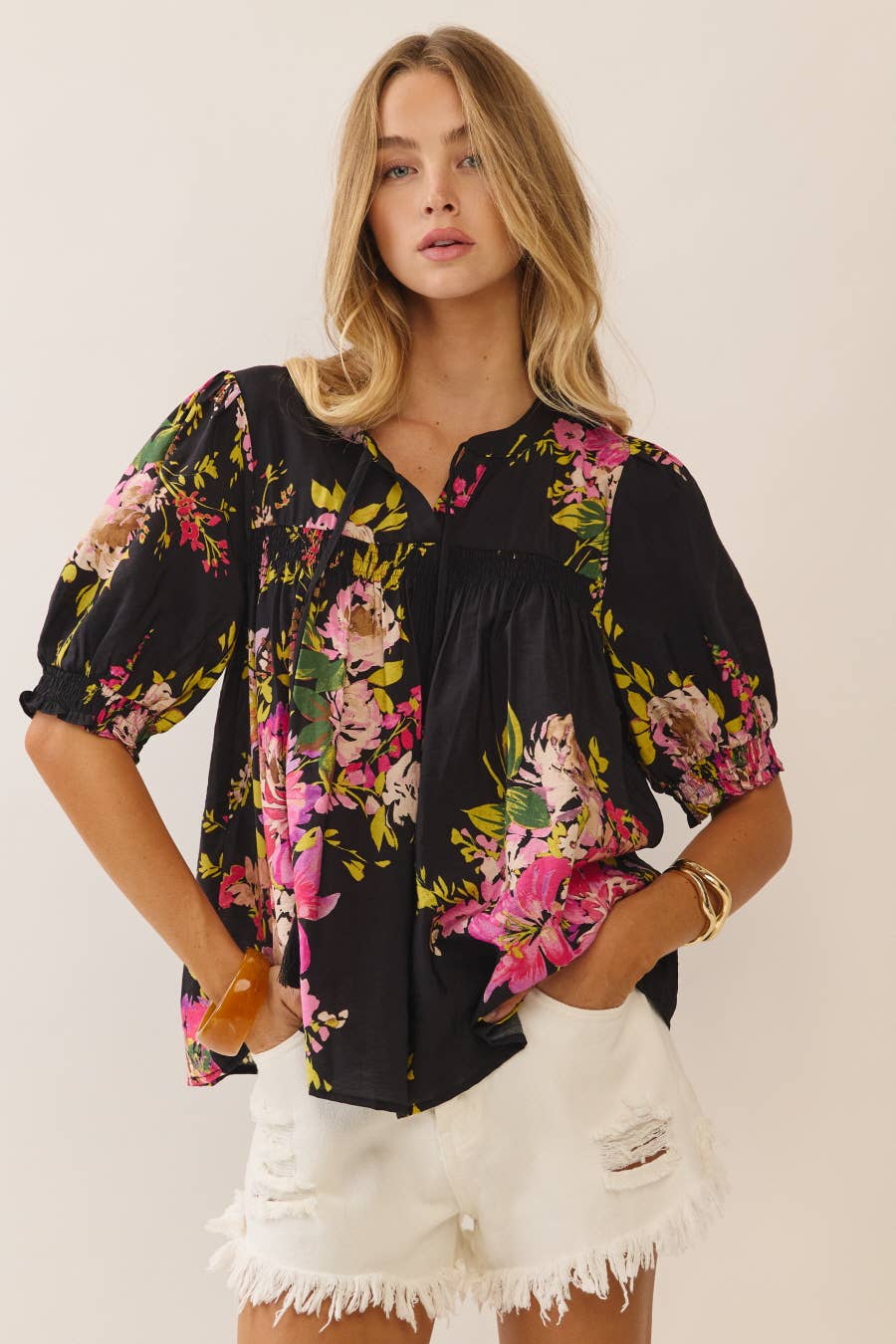Floral Print Blouse: Black Multi
