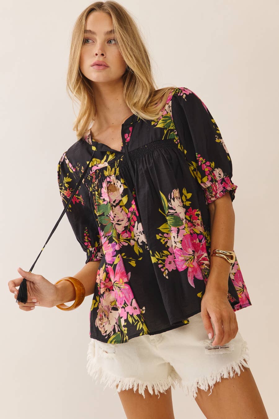 Floral Print Blouse: Black Multi