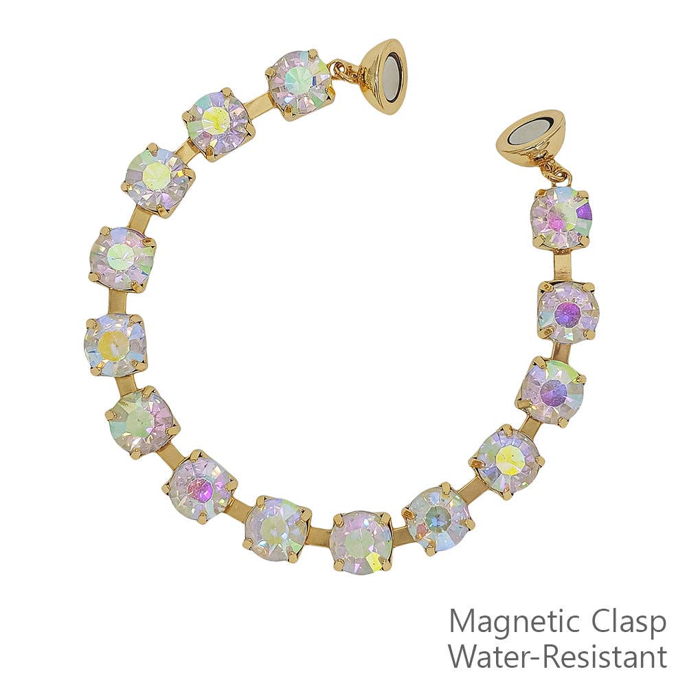 Water Resistant 8MM Clear AB Crystal Stone with Magnetic Closure Bracelet
