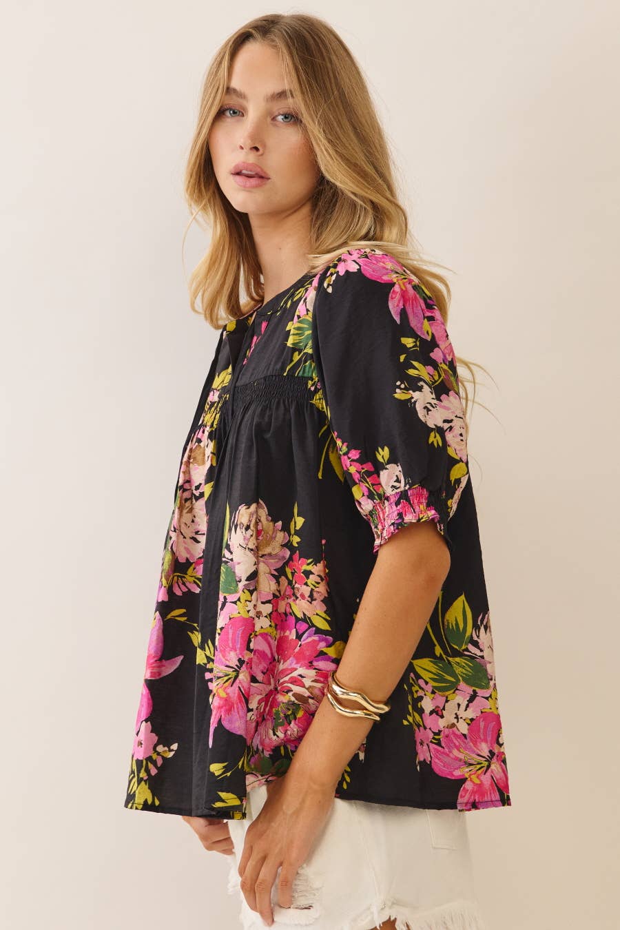 Floral Print Blouse: Black Multi