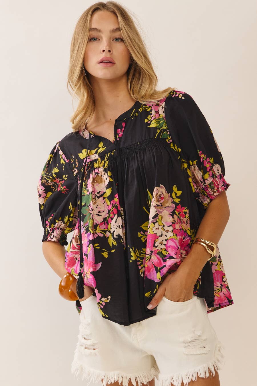 Floral Print Blouse: Black Multi